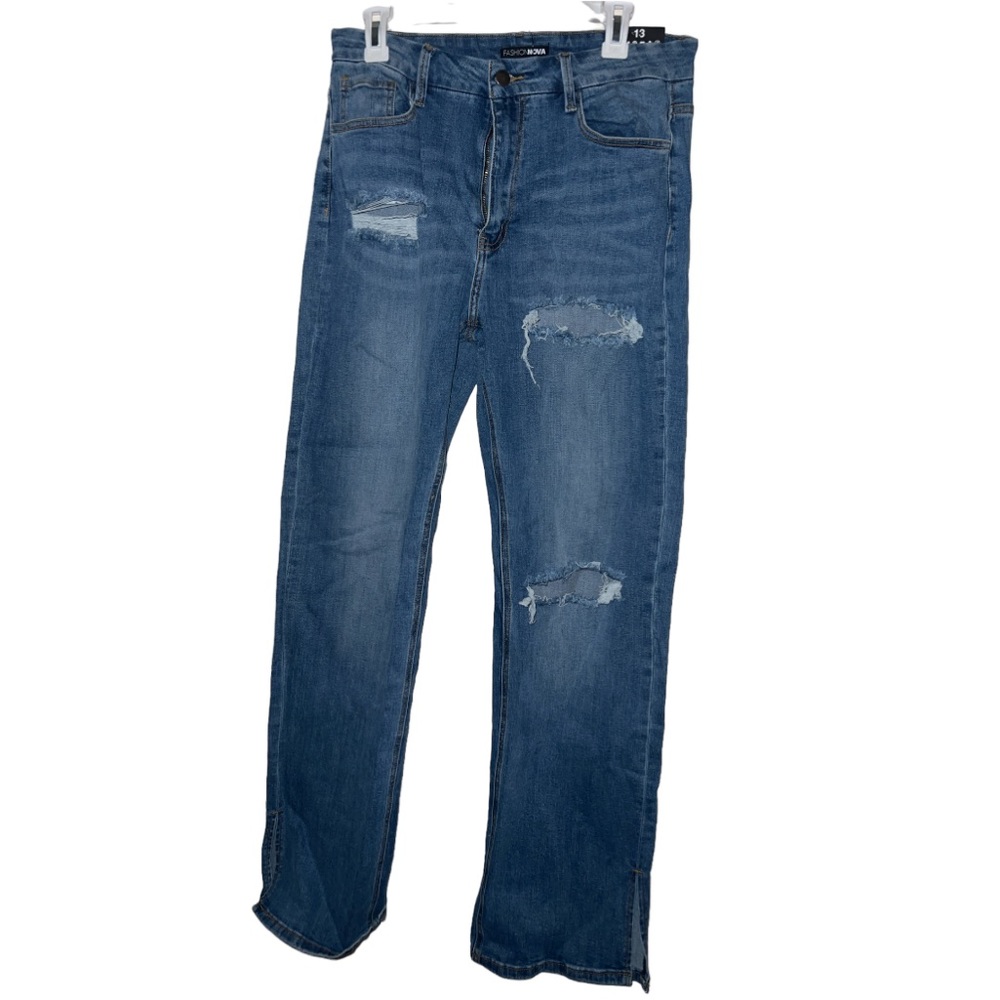Split Hem Stretch Jeans - Medium Blue Wash